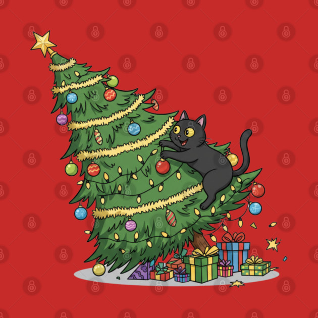 Cat Climbing the Christmas Tree by Creatifly Graphic Tees