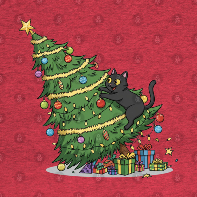 Cat Climbing the Christmas Tree by Creatifly Graphic Tees