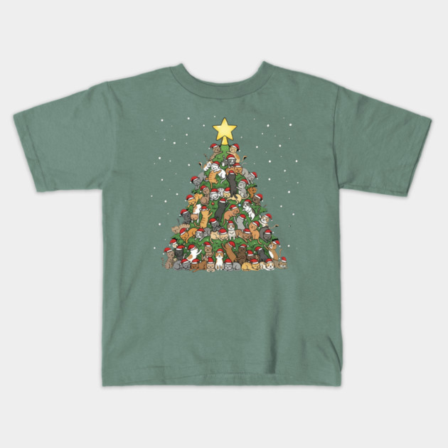 Christmas Cat Tree Kids T-Shirt by Creatifly Graphic Tees