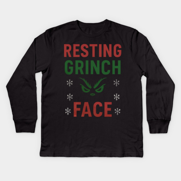 Resting Grinch Face Kids Long Sleeve T-Shirt by Demian Stipatio
