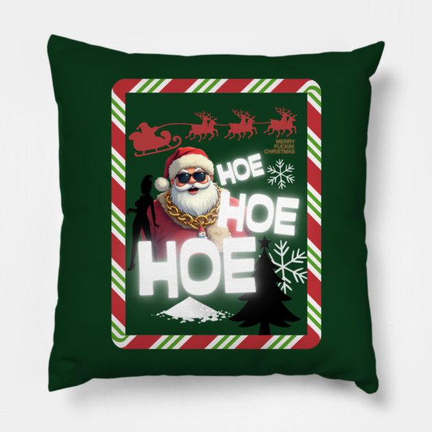 Party Santa Hoe Hoe Hoe Pillow by Demian Stipatio