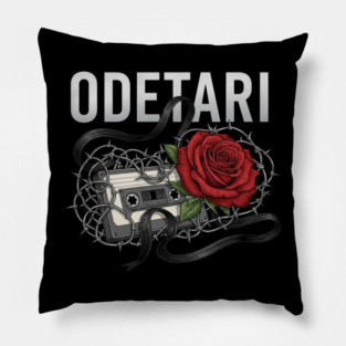 ODETARI Retro Rose and Mixtape Cassette Graphic with Dark Ribbon and Barbed Wire Pillow