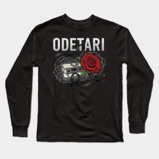 ODETARI Retro Rose and Mixtape Cassette Graphic with Dark Ribbon and Barbed Wire Long Sleeve T-Shirt