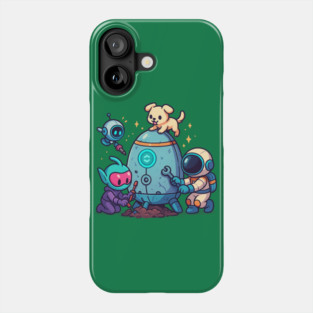 Cute Alien, Astronaut & Puppy Fixing a Rocket Phone Case