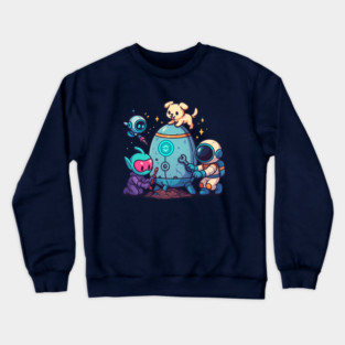 Cute Alien, Astronaut & Puppy Fixing a Rocket Crewneck Sweatshirt
