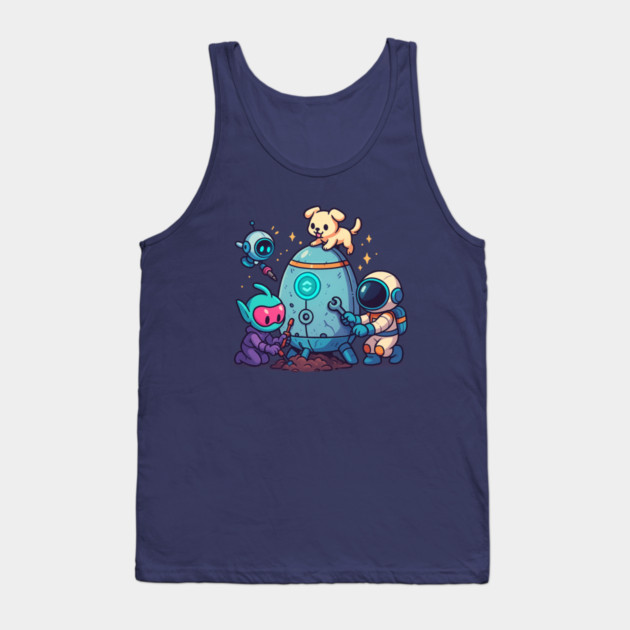 Cute Alien, Astronaut & Puppy Fixing a Rocket Tank Top by Anne Lee