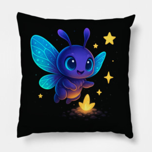 Cute Glowing Bug with Magic Sprout • Whimsical Fantasy Art Pillow