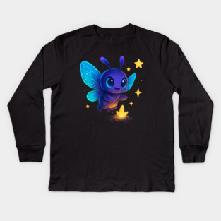 Cute Glowing Bug with Magic Sprout • Whimsical Fantasy Art Kids Long Sleeve T-Shirt