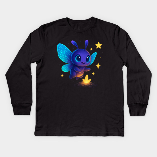 Cute Glowing Bug with Magic Sprout • Whimsical Fantasy Art Kids Long Sleeve T-Shirt by Anne Lee