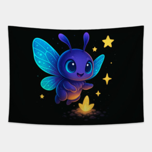 Cute Glowing Bug with Magic Sprout • Whimsical Fantasy Art Tapestry