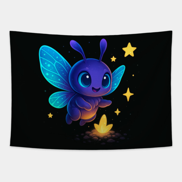 Cute Glowing Bug with Magic Sprout • Whimsical Fantasy Art Tapestry by Anne Lee