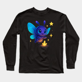 Cute Glowing Bug with Magic Sprout • Whimsical Fantasy Art Long Sleeve T-Shirt