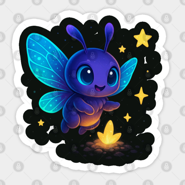 Cute Glowing Bug with Magic Sprout • Whimsical Fantasy Art Sticker by Anne Lee