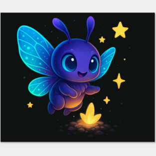 Cute Glowing Bug with Magic Sprout • Whimsical Fantasy Art Posters and Art