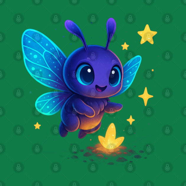 Cute Glowing Bug with Magic Sprout • Whimsical Fantasy Art by Anne Lee