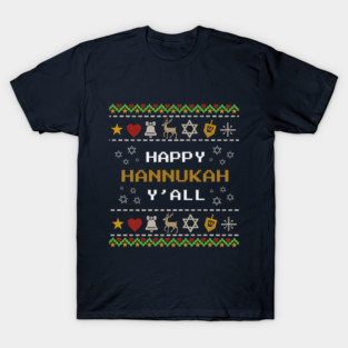 Retro Pixel Hanukkah – Holiday Stitch Pattern T-Shirt