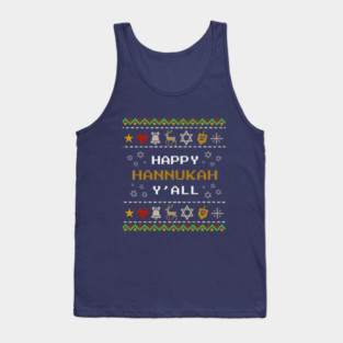 Retro Pixel Hanukkah – Holiday Stitch Pattern Tank Top