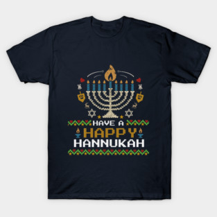 Knit Pixel Menorah – Have a Happy Hannukah T-Shirt
