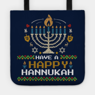 Knit Pixel Menorah – Have a Happy Hannukah Tote