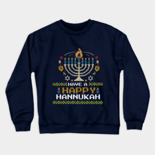 Knit Pixel Menorah – Have a Happy Hannukah Crewneck Sweatshirt