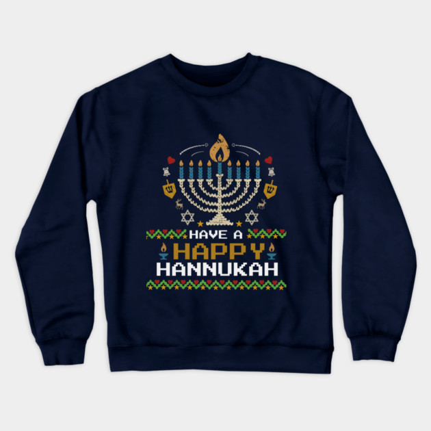 Knit Pixel Menorah – Have a Happy Hannukah Crewneck Sweatshirt by Thank HaShem