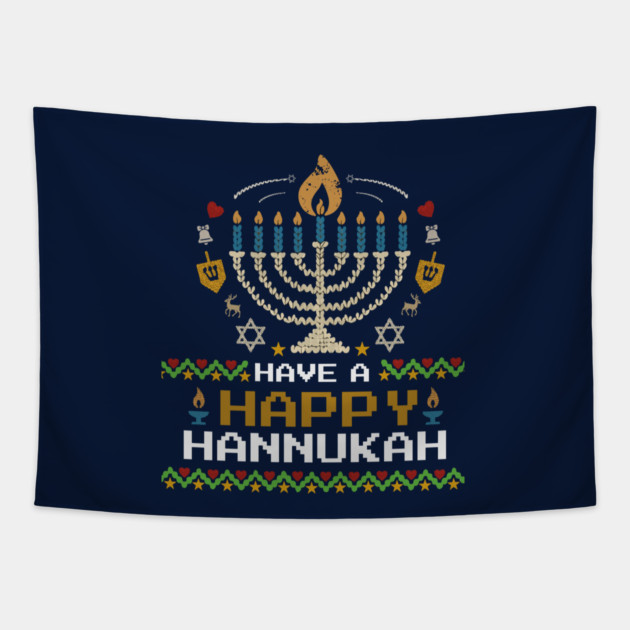 Knit Pixel Menorah – Have a Happy Hannukah Tapestry by Thank HaShem