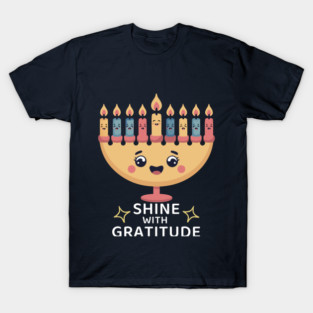 Shine With Gratitude – Kawaii Hanukkah Latke Menorah T-Shirt