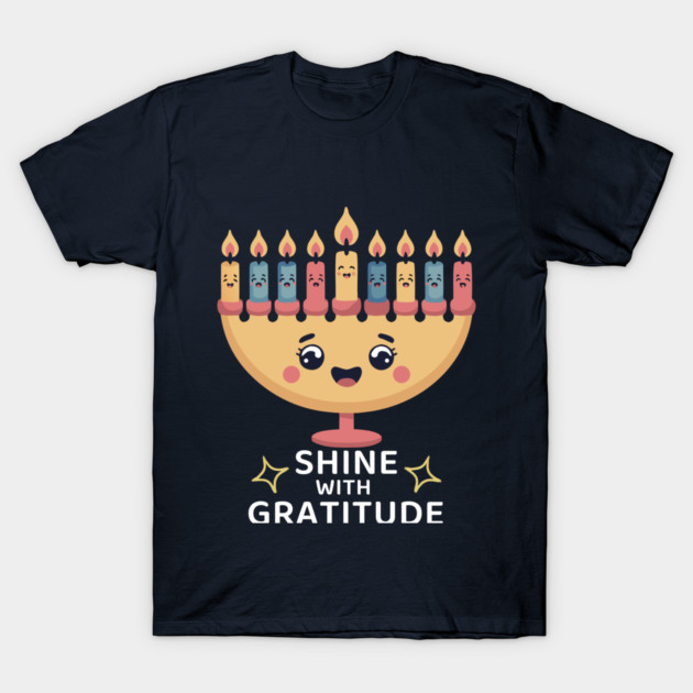 Shine With Gratitude – Kawaii Hanukkah Latke Menorah T-Shirt by Thank HaShem
