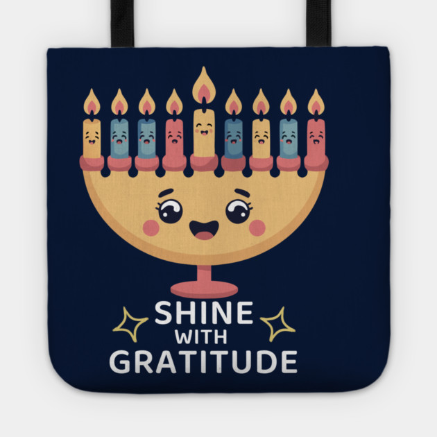 Shine With Gratitude – Kawaii Hanukkah Latke Menorah Tote by Thank HaShem