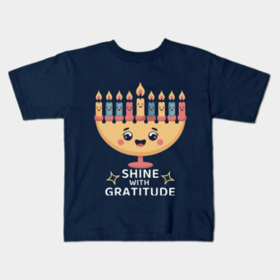 Shine With Gratitude – Kawaii Hanukkah Latke Menorah Kids T-Shirt