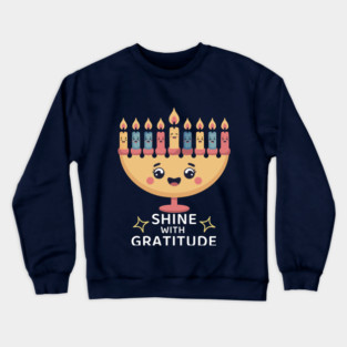 Shine With Gratitude – Kawaii Hanukkah Latke Menorah Crewneck Sweatshirt
