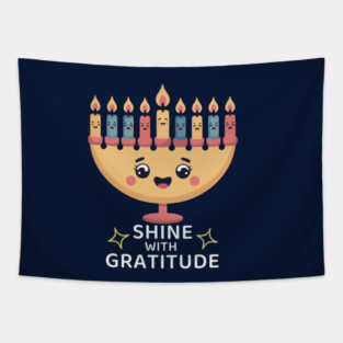 Shine With Gratitude – Kawaii Hanukkah Latke Menorah Tapestry