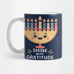 Shine With Gratitude – Kawaii Hanukkah Latke Menorah Mug