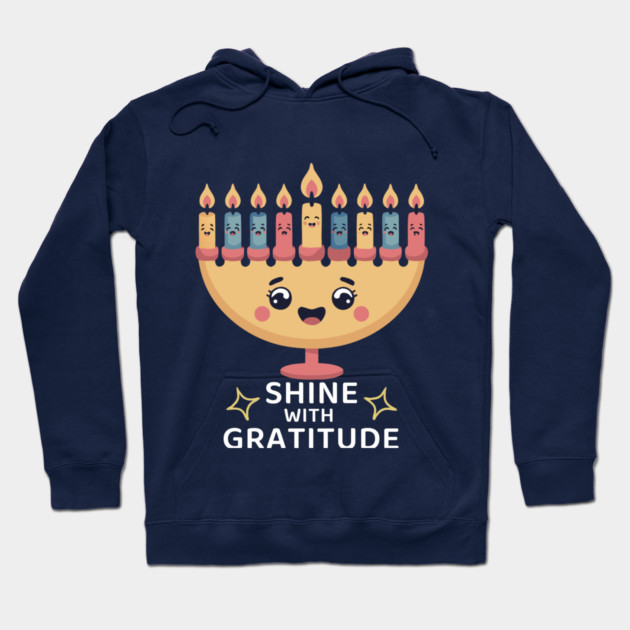 Shine With Gratitude – Kawaii Hanukkah Latke Menorah Hoodie by Thank HaShem