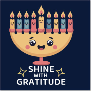 Shine With Gratitude – Kawaii Hanukkah Latke Menorah Posters and Art