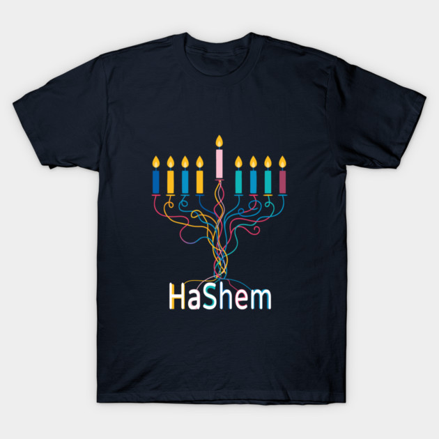 Colorful Menorah – Hashem T-Shirt by Thank HaShem