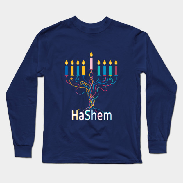 Colorful Menorah – Hashem Long Sleeve T-Shirt by Thank HaShem