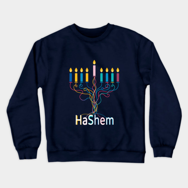 Colorful Menorah – Hashem Crewneck Sweatshirt by Thank HaShem