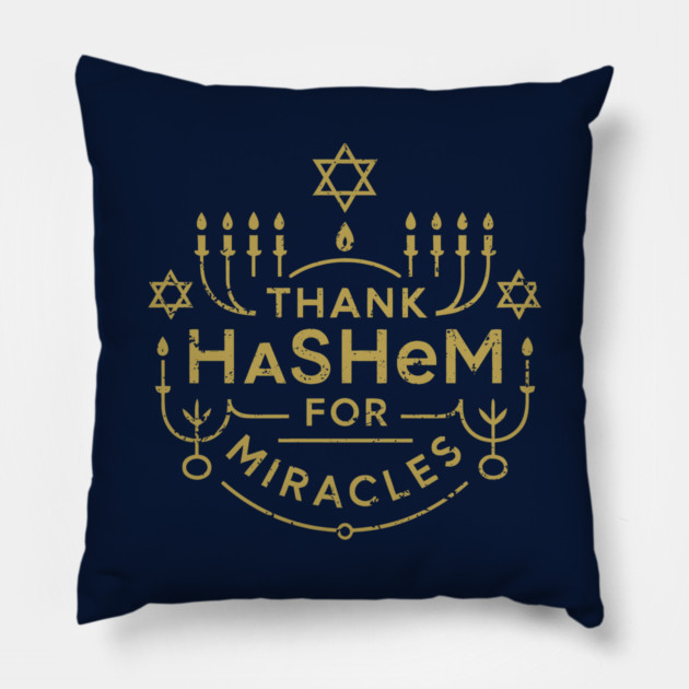 Thank Hashem for Miracles – Gold Menorah Badge Pillow by Thank HaShem