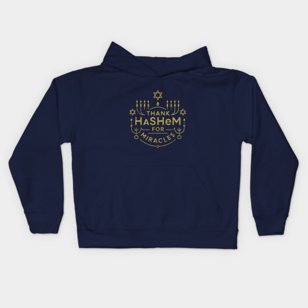 Thank Hashem for Miracles – Gold Menorah Badge Kids Hoodie by Thank HaShem