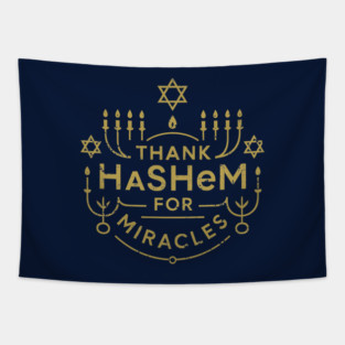 Thank Hashem for Miracles – Gold Menorah Badge Tapestry