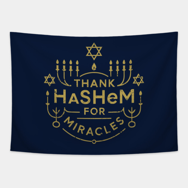 Thank Hashem for Miracles – Gold Menorah Badge Tapestry by Thank HaShem
