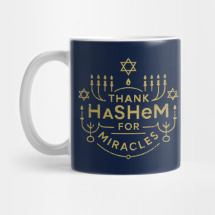 Thank Hashem for Miracles – Gold Menorah Badge Mug
