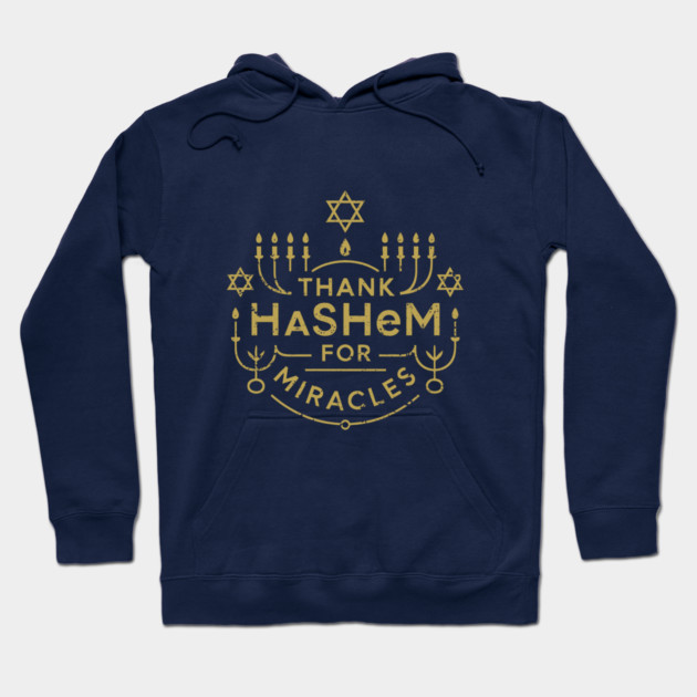 Thank Hashem for Miracles – Gold Menorah Badge Hoodie by Thank HaShem