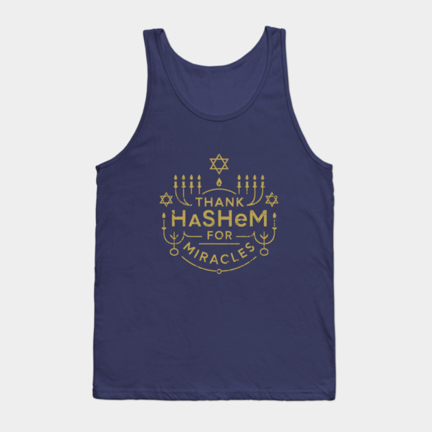 Thank Hashem for Miracles – Gold Menorah Badge Tank Top by Thank HaShem