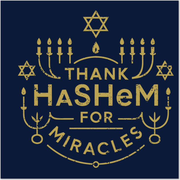 Thank Hashem for Miracles – Gold Menorah Badge Wall Art by Thank HaShem