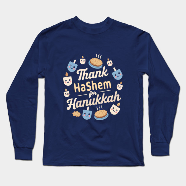 Thank Hashem for Hanukkah – Kawaii Pie & Candles Long Sleeve T-Shirt by Thank HaShem