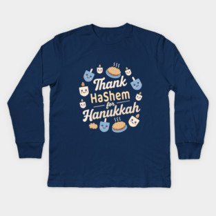 Thank Hashem for Hanukkah – Kawaii Pie & Candles Kids Long Sleeve T-Shirt