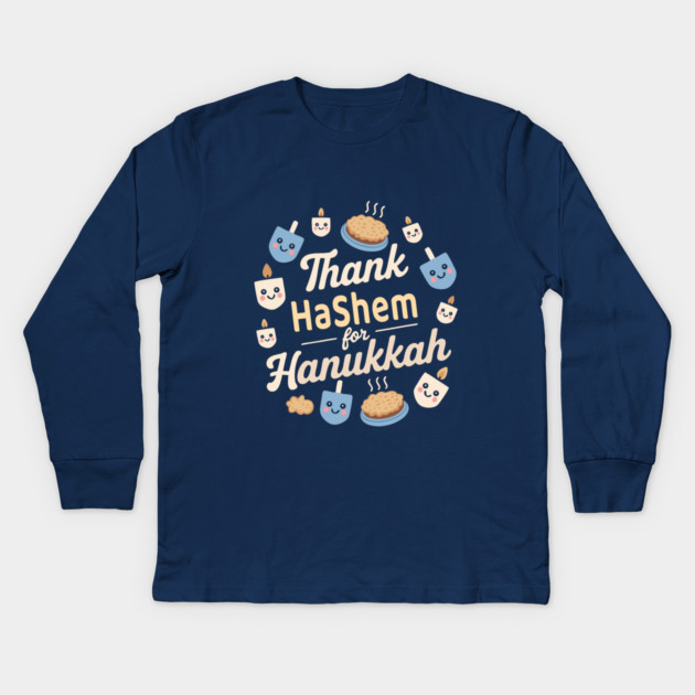 Thank Hashem for Hanukkah – Kawaii Pie & Candles Kids Long Sleeve T-Shirt by Thank HaShem