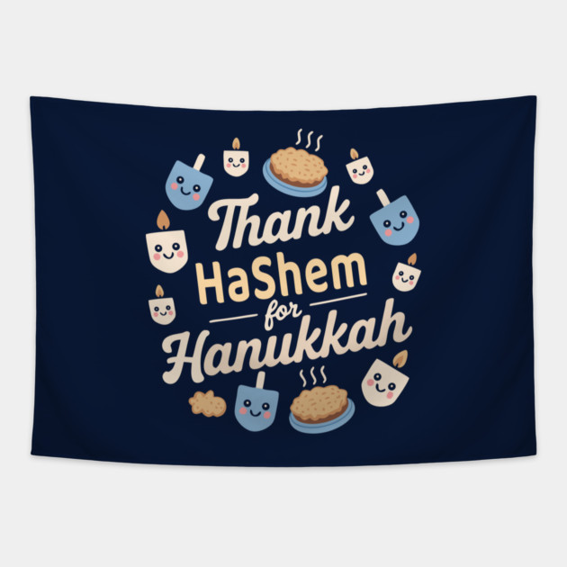 Thank Hashem for Hanukkah – Kawaii Pie & Candles Tapestry by Thank HaShem